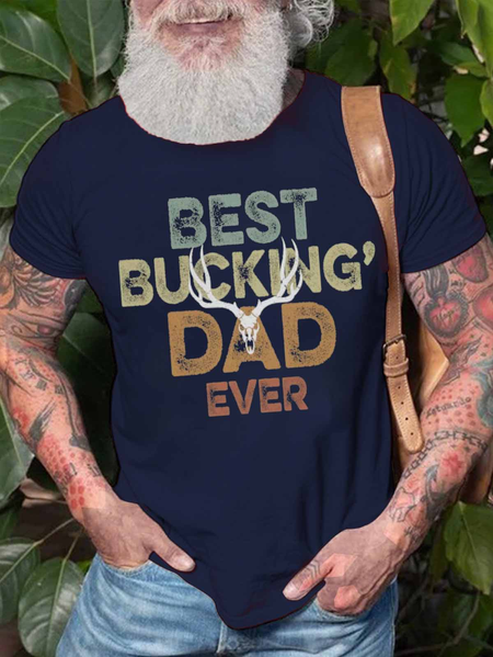 

Men's Best Bucking Dad Ever Funny Graphic Print Casual Text Letters Crew Neck Cotton T-Shirt, Purplish blue, T-shirts