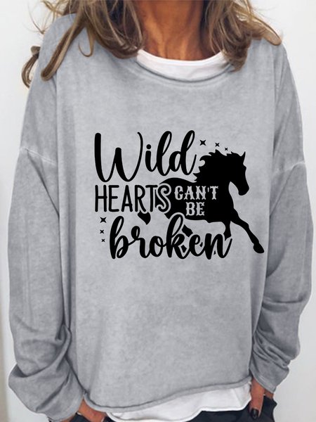 

Women's Horse Lover Wild Heart Can't Be Broken Loose Simple Crew Neck Sweatshirt, Gray, Hoodies&Sweatshirts