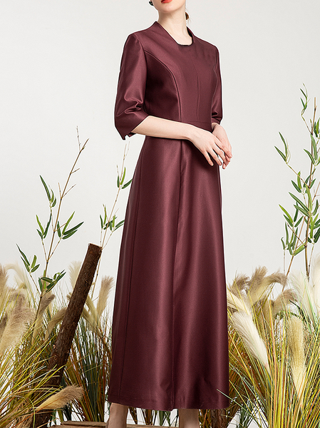 

Plain Elegant Crew Neck Dress & Party Dress, Red, Maxi Dresses