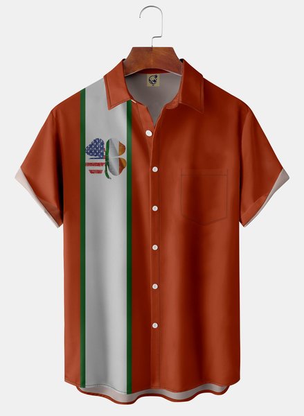 

St. Patrick's Day Chest Pocket Short Sleeve Casual Shirt, Coral, Men Shirts