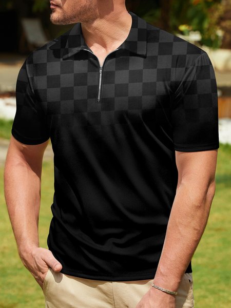 

Gradient Geometric Zipper Short Sleeve Polo Shirt, Black, Polo Shirts