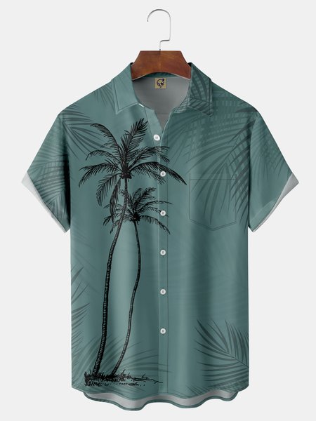 

Coconut Tree Chest Pocket Short Sleeve Hawaiian Shirt, Lake blue, Men Shirts