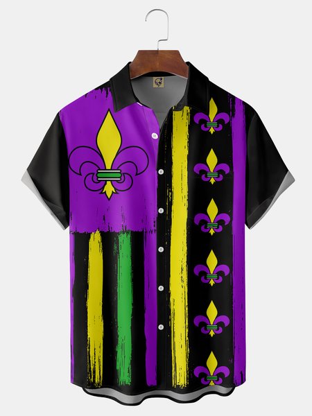 

MARDI GRAS Chest Pocket Short Sleeve Shirt, Black, Men Shirts