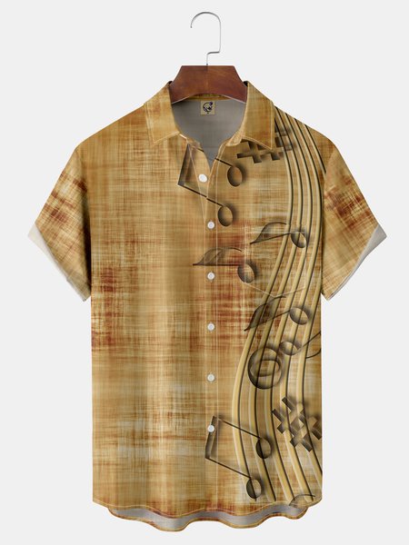 

Music Chest Pocket Short Sleeve Shirt, Khaki, Men Shirts