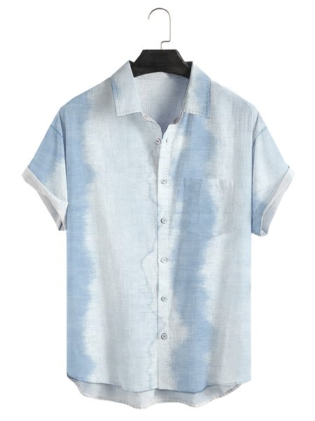 

Gradient Chest Pocket Short Sleeve Casual Shirt, Blue, Men Shirts