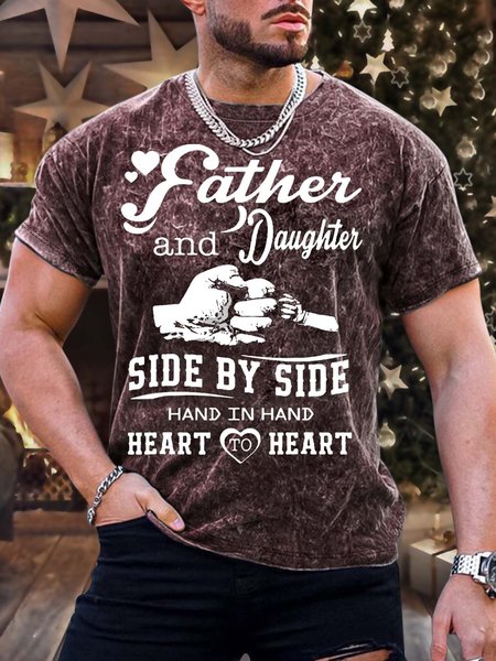 

Men’s Father And Daughter Side By Side Hand In Hand Heart To Heart Text Letters Regular Fit Casual Crew Neck T-Shirt, Red, T-shirts