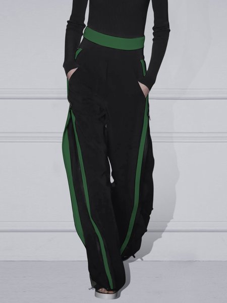 

Simple Loose Color Block Fashion Pants, Black, Pants