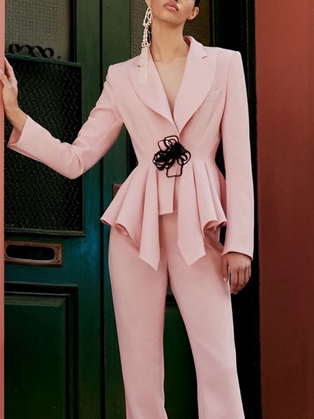 Regular Fit Elegant Lapel Collar Blazer, Pink, Blazers
