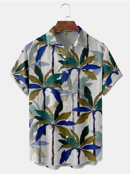 

Leaf Chest Pocket Short Sleeve Hawaiian Shirt, Gray, Men Shirts