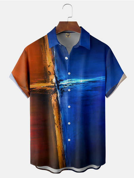 

Easter Crucifix Chest Pocket Short Sleeve Shirt, Blue, Men Shirts