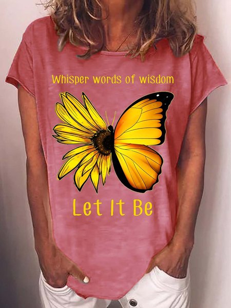 

Womens Let It Be Sunflower Butterfly Casual T-Shirt, Red, T-shirts