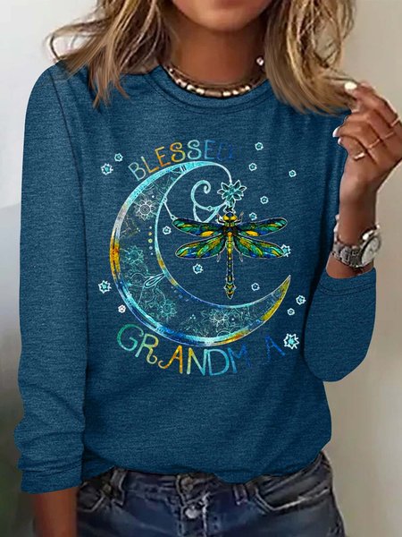 

Women's Blessed Grandma Casual Crew Neck Top, Blue, Long sleeves