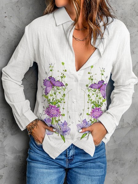 

Casual Regular Fit Floral Shawl Collar Blouse, White, Shirts & Blouses