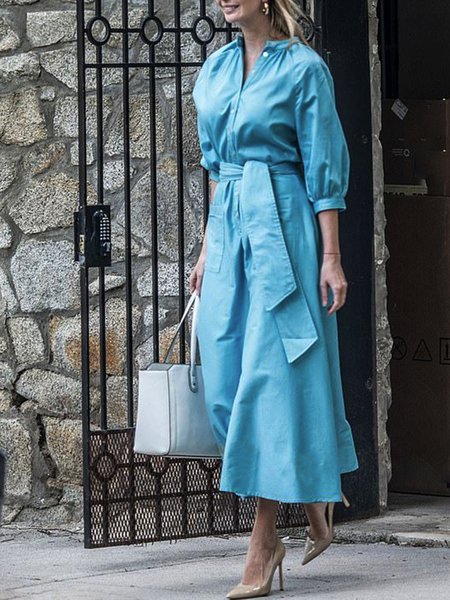 

Midi Elegant Regular Fit Three Quarter Dress, Blue, Midi Dresses
