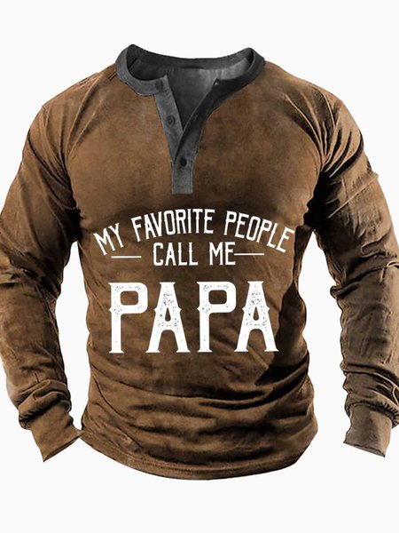 

Men's My Favorite People Call Me Papa Funny Graphic Print Text Letters Casual Half Turtleneck Regular Fit Top, Brown, Long Sleeves