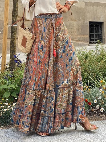 

Vacation Printing Loose Skirt, Multicolor, Skirts