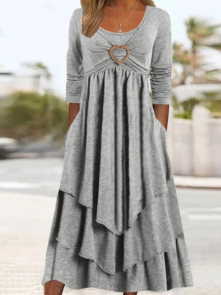 

Casual Jersey Grommets Loose Dress, Gray, Midi