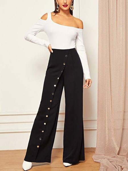 

Regular Fit Plain Casual Fashion Pants, Black, Pants