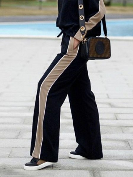 

Daily Regular Fit Elegant Color Block Casual Pants, Black, Pants