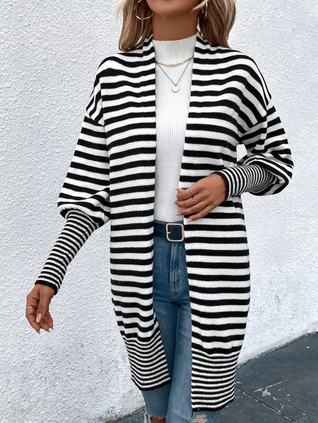 

Casual Striped Loose Others Other Coat, Black, Cardigans