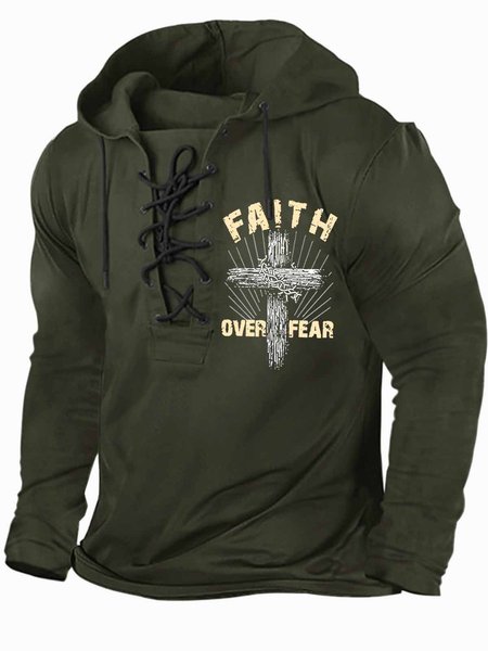 

Men's Faith Over Fear Funny Graphic Print Casual Text Letters Regular Fit Hoodie Sweatshirt, Dark green, Hoodies&Sweatshirts