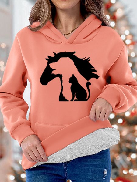 

Women‘s Horse Cat Dog Winter Warm Fleece Hoodie, Pink, Hoodies&Sweatshirts