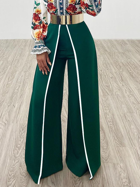

Urban Loose Color Block Fashion Wide leg Long Pants, Green, Pants