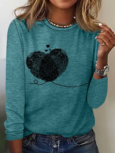 

Womens Fingerprint Heart Valentine‘s Day Hearts Long Sleeve T-Shirt, Green, Long sleeves