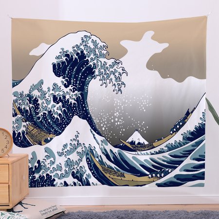 

51x60 Sea Wave Art Tapestry Fireplace Art For Backdrop Blanket Home Festival Decor, Color4, Tapestry