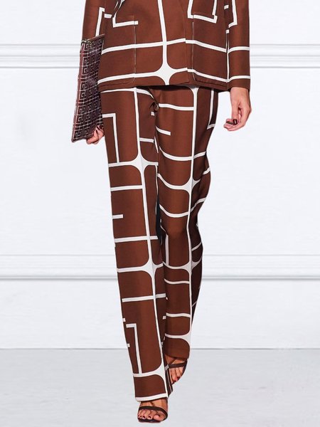 

Urban Geometric Print Regular Fit Fashion Pants, Brown, Pants