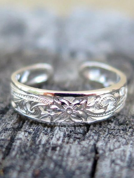 

Ethnic Vintage Cutout Floral Open Ring Boho Vacation Jewelry, Silver, Rings