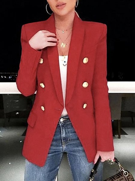 

Simple Long Sleeve Lapel Collar Blazer, Red, Blazers