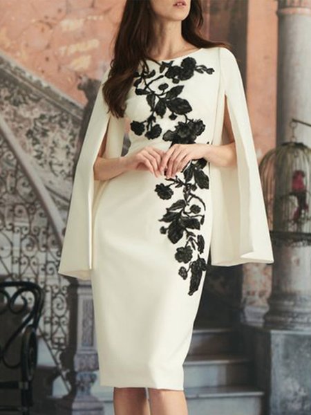 

Regular Fit Crew Neck Floral Print Dress, Off white, Midi Dresses