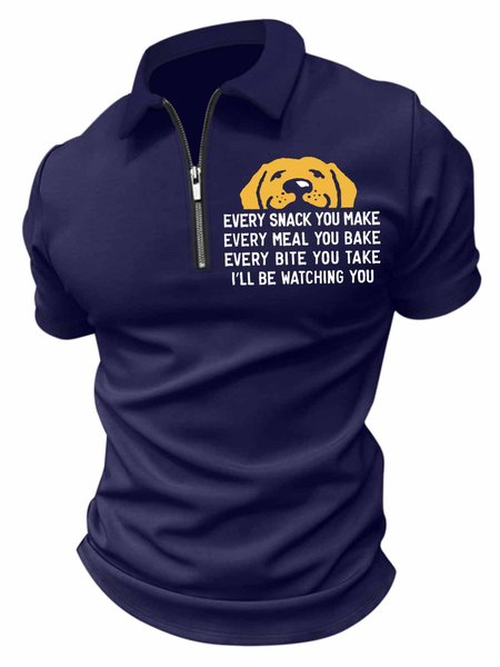 

Men's Every Snack You Make Every Meal You Bake Every Bite You Take I'll Be Watching You Funny Dog Graphic Print Regular Fit Polo Collar Text Letters Casual Polo Shirt, Dark blue, T-shirts