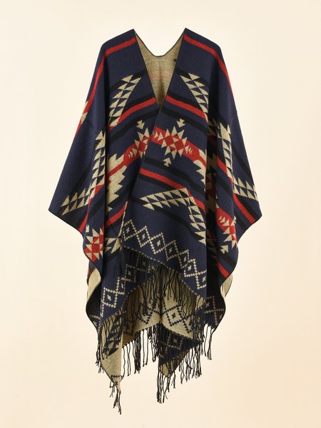 

Ethnic Style Retro Geometric Stripe Pattern Scarf Shawl Winter Spring Accessories, Deep blue, Women Scarves & Shawls