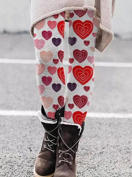 

Valentine's Day Heart Tight Casual Leggings, Multicolor, Leggings