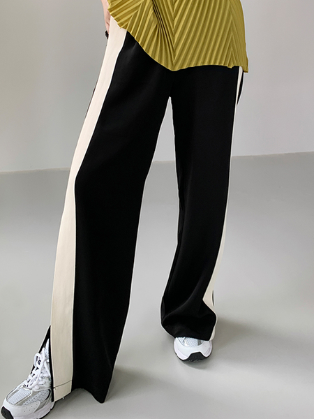 

Color Block Regular Fit Elegant Fashion Pants, Black-white, Pants