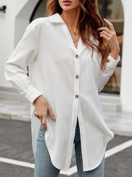 

Casual Loose Shawl Collar Blouse, White, Shirts & Blouses