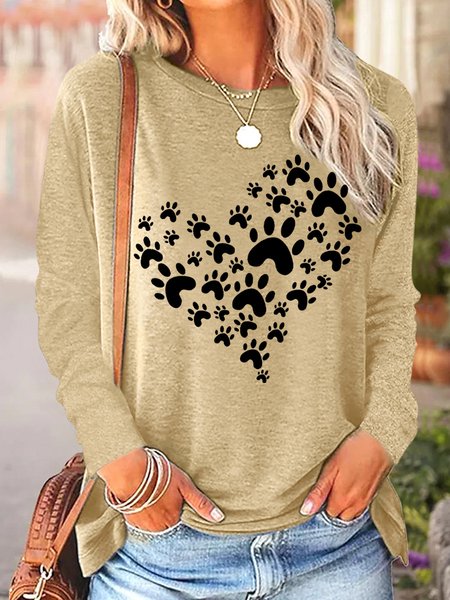 

Pet Lover Paw Heart Women's Long Sleeve T-Shirt, Khaki, Long sleeves