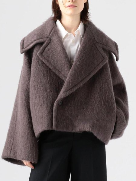 

Plain Simple Loose Lapel Collar Teddy Jacket, Gray, Cardigans