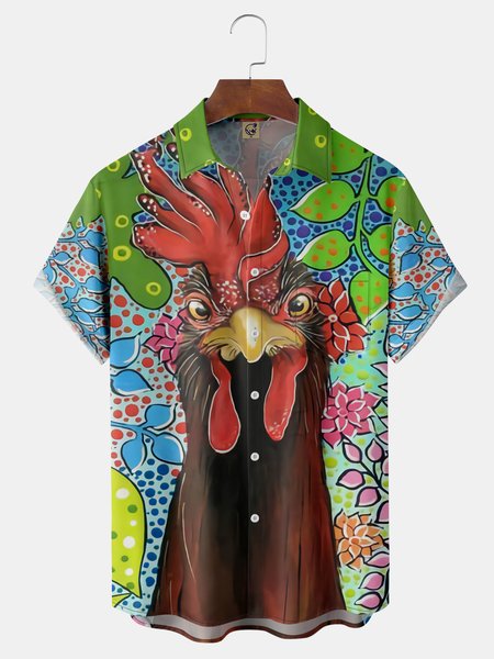 

Funky Rooster Chest Pocket Short Sleeve Hawaiian Shirt, Blue, Men Shirts