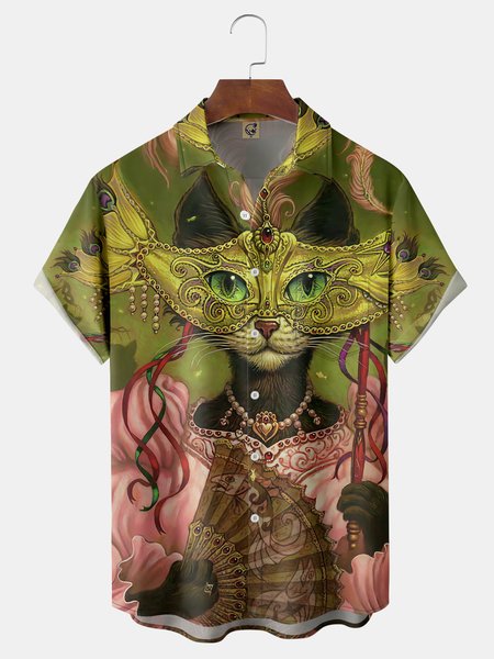 

Mardi Gras Chest Pocket Short Sleeve Shirt, Green, Men Shirts