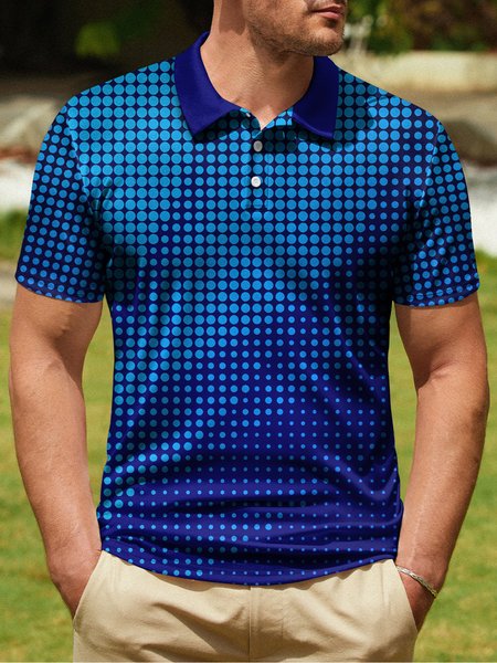 

Polka Dot Button Short Sleeve Polo Shirt, Blue, Polo Shirts