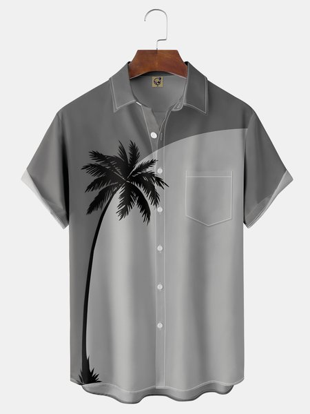 

Coconut Tree Chest Pocket Short Sleeve Hawaiian Shirt, Gray, Men Shirts