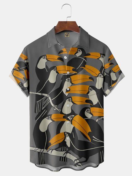 

Toucan Chest Pocket Short Sleeve Hawaiian Shirt, Gray, Men Shirts