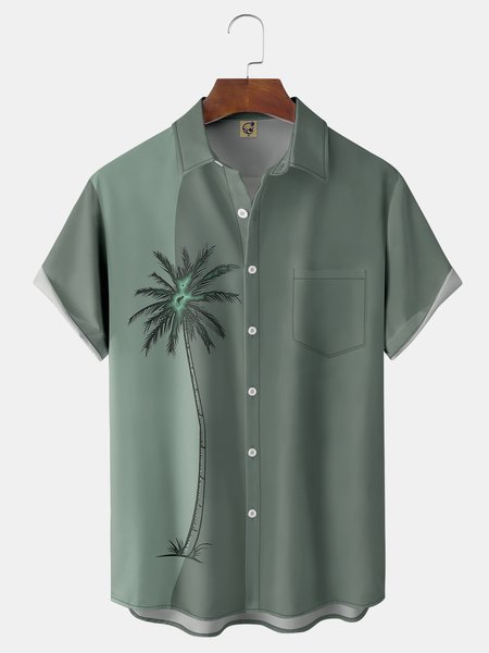 

Coconut Tree Chest Pocket Short Sleeve Hawaiian Shirt, Green, Men Shirts