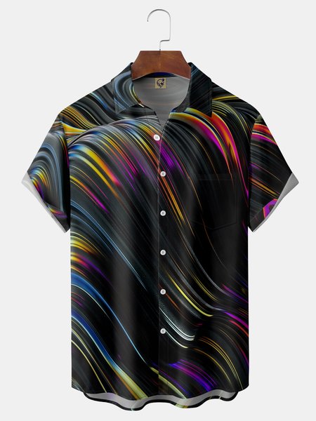 

Lines Chest Pocket Short Sleeve Casual Shirt, Black, Men Shirts