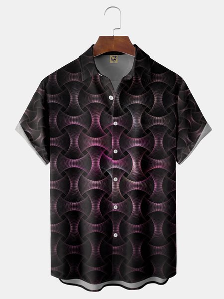 

3D Geometric Chest Pocket Short Sleeve Shirt, Black, Men Shirts
