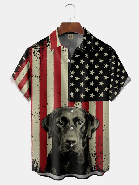 

Flag Dog Chest Pocket Short Sleeve Shirt, Red, Men Shirts