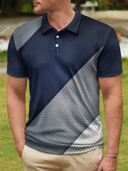 

Color Block Button Short Sleeve Polo Shirt, Deep blue, Polo Shirts